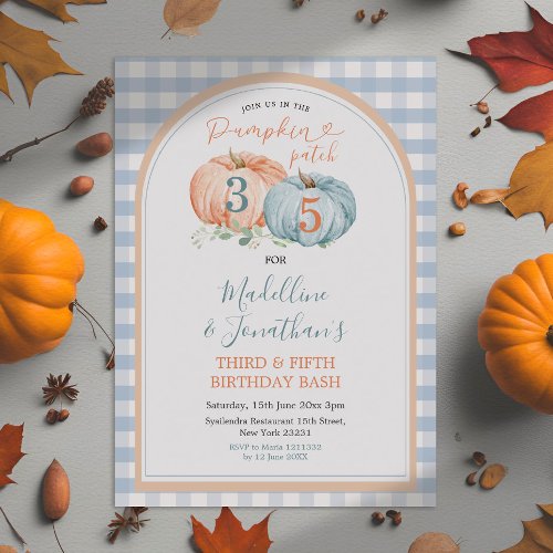 Pumpkin Patch Brother  Sister Autumn Birthday Invitation