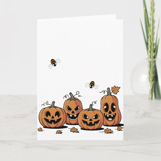 Pumpkin Patch Buzz – Busy Busy Bee Halloween Card (Front)