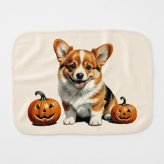 Pumpkin Patch Corgi Baby Burp Cloth