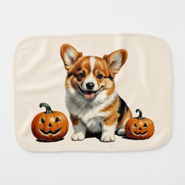 Pumpkin Patch Corgi Baby Burp Cloth (Front Horizontal)