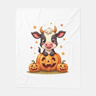 Pumpkin Patch Cow Fleece Blanket