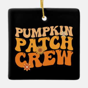 Pumpkin Patch Crew Retro Groovy Fall Autumn Ceramic Ornament