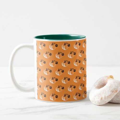 Pumpkin Patch Delight Charming Patterned Pumpkin Two_Tone Coffee Mug