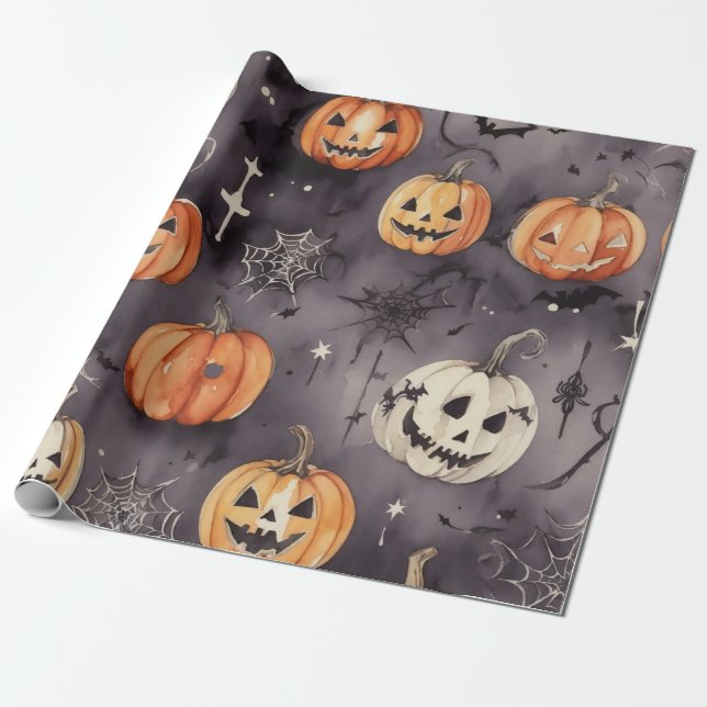 Pumpkin Patch Delight: Halloween spooky pattern Wrapping Paper (Unrolled)