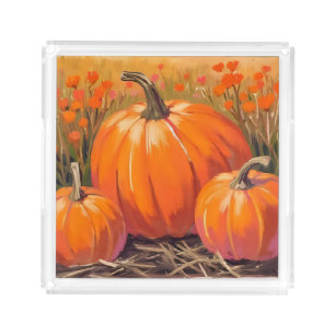 Pumpkin Patch Fall Foliage Watercolor Acrylic Tray