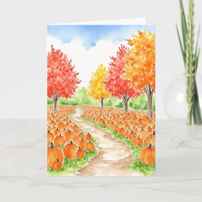 Pumpkin Patch Fall Watercolor Card (Front)