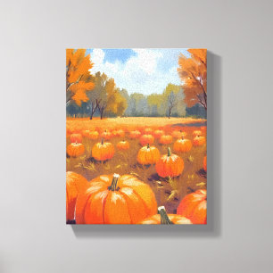 Pumpkin Patch Fall Watercolor Painting Canvas Print