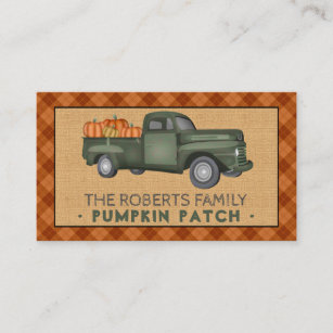 Pumpkin Patch Family Farm Fall Plaid Vintage Truck Business Card