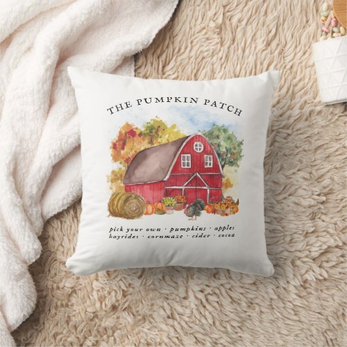 Pumpkin Patch Family Farm Rustic Barn Fall Throw Pillow