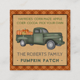 Pumpkin Patch Family Farm Vintage Truck Fall Plaid Square Business Card