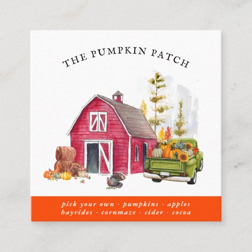 Pumpkin Patch Family Farm Vintage Truck Fall  Square Business Card