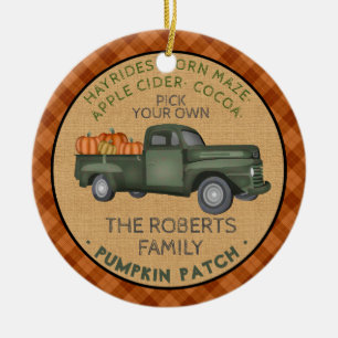 Pumpkin Patch Farm Rustic Fall Plaid Vintage Truck Ceramic Ornament