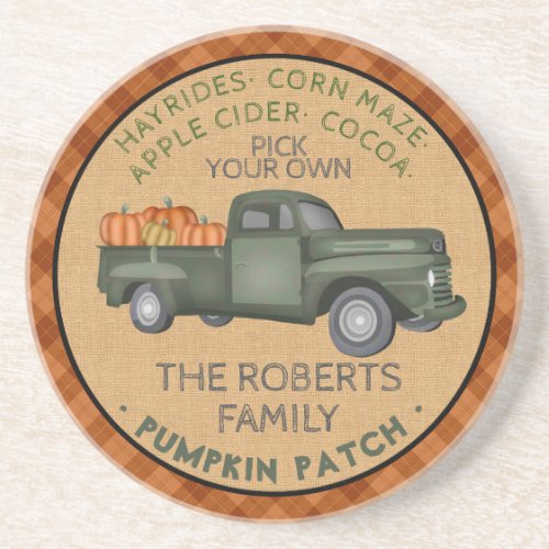 Pumpkin Patch Farm Rustic Fall Plaid Vintage Truck Coaster
