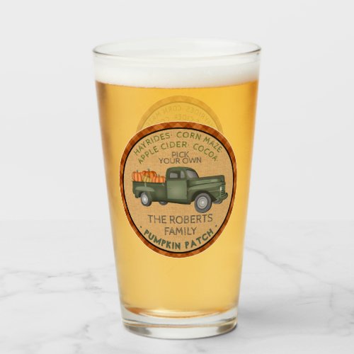 Pumpkin Patch Farm Rustic Fall Plaid Vintage Truck Glass