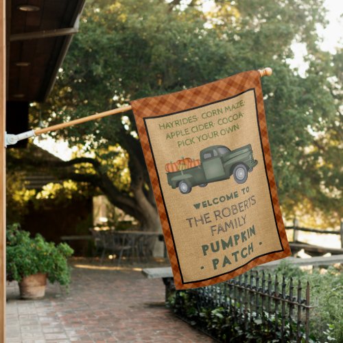 Pumpkin Patch Farm Rustic Fall Plaid Vintage Truck House Flag