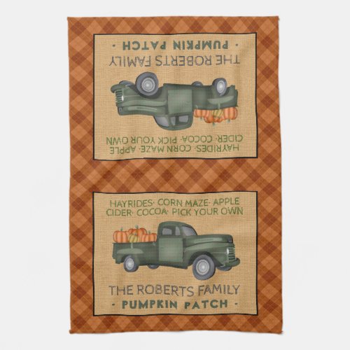 Pumpkin Patch Farm Rustic Fall Plaid Vintage Truck Kitchen Towel