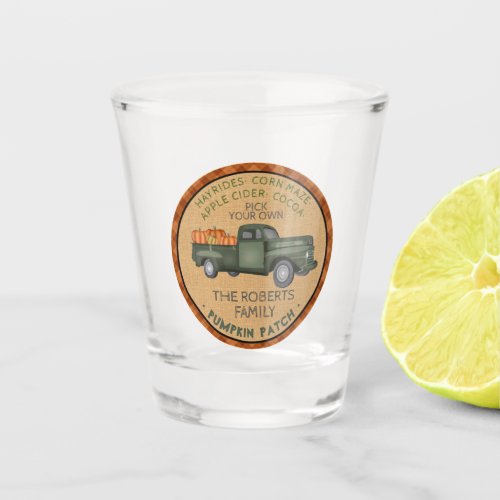 Pumpkin Patch Farm Rustic Fall Plaid Vintage Truck Shot Glass