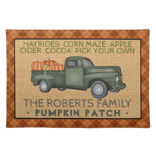 Pumpkin Patch Farm Vintage Truck Fall Plaid Rustic Cloth Placemat