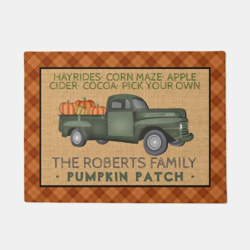 Pumpkin Patch Farm Vintage Truck Fall Plaid Rustic Doormat