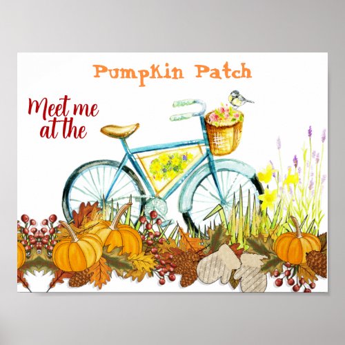  Pumpkin Patch Farmhouse Fall Colors Bicycle Ride  Poster