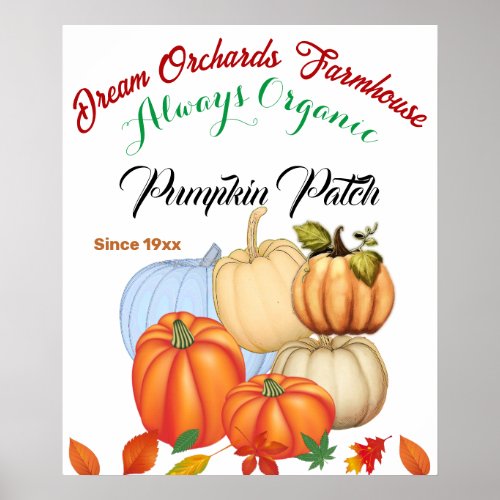 Pumpkin Patch Farmhouse Organic Harvest Fall Color Poster