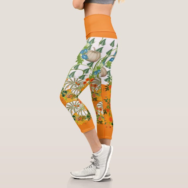 Pumpkin Patch Festival Fall Color Foliage Greenery Capri Leggings (Left)