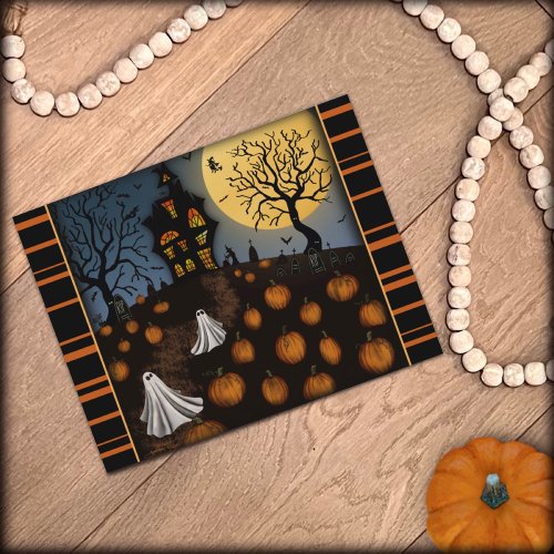 Pumpkin Patch Ghosts Haunting Halloween Postcard