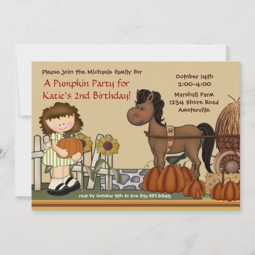 Pumpkin Patch Girl Brunette Invitation