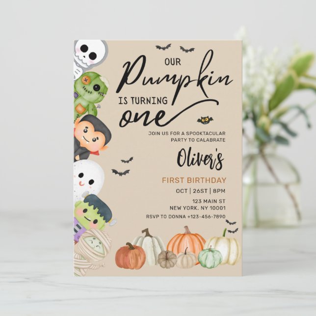 Pumpkin Patch Halloween 1st Birthday Invitation (Standing Front)