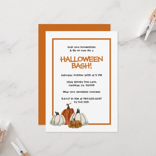 Pumpkin Patch Halloween Bash Orange white Rustic Invitation