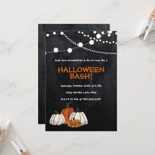 Pumpkin Patch Halloween Bash String Lights Rustic Invitation