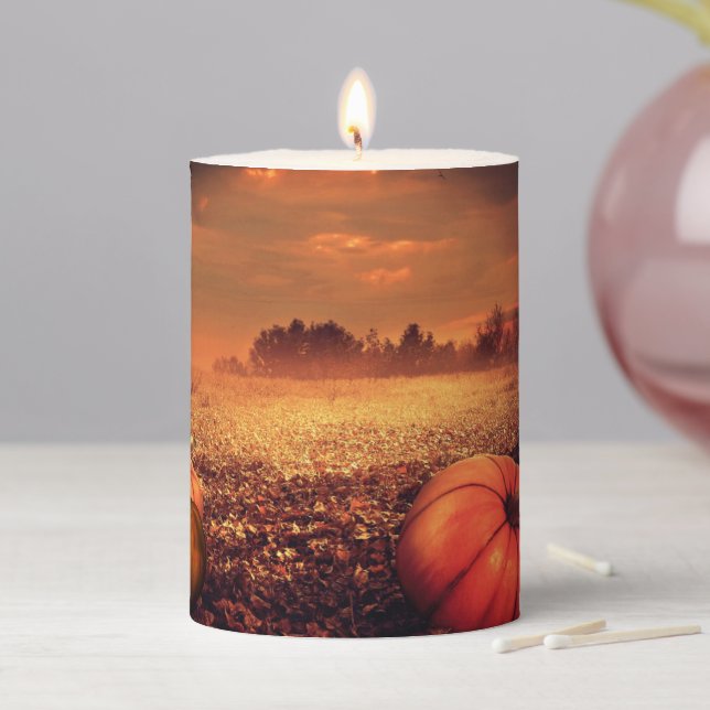 Pumpkin Patch Halloween Pillar Candle (In Situ)