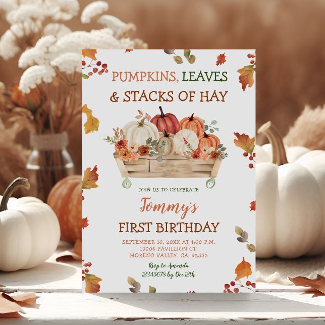 Pumpkin Patch Hays Leaves Rustic Autumn Birthday Invitation (Creator Uploaded)