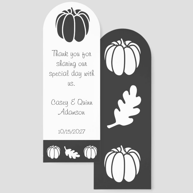 Pumpkin Patch in Black Wedding Favor Bookmarks (Front & Back)