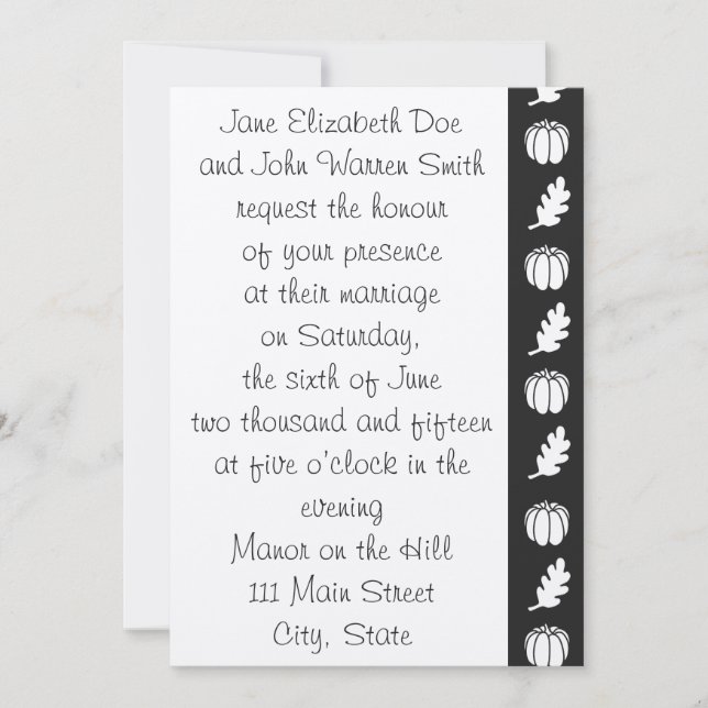 Pumpkin Patch in Black Wedding Invitation (Front)