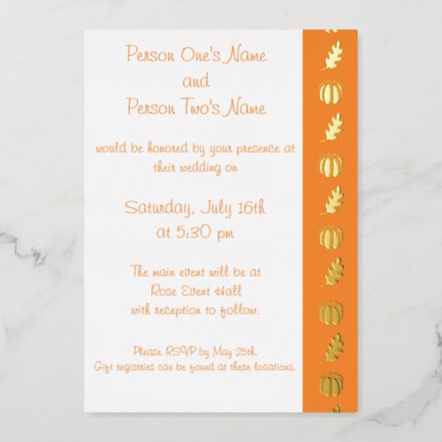 Pumpkin Patch in Orange Foil Invitation