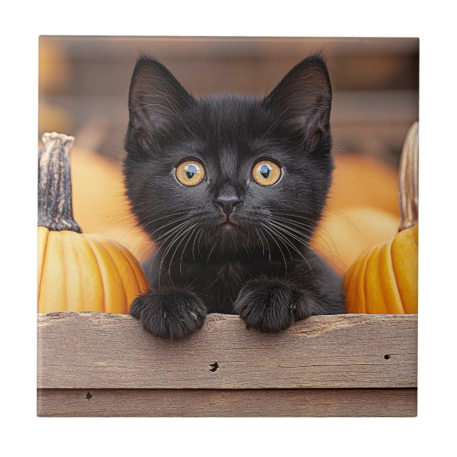 Pumpkin Patch Kitten Ceramic Tile (Front)