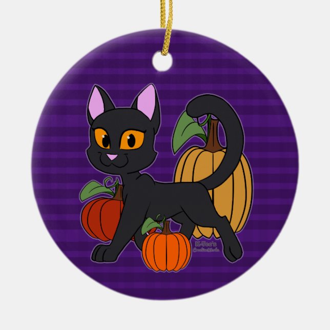 Pumpkin Patch Kitty Cat Ceramic Ornament (Front)