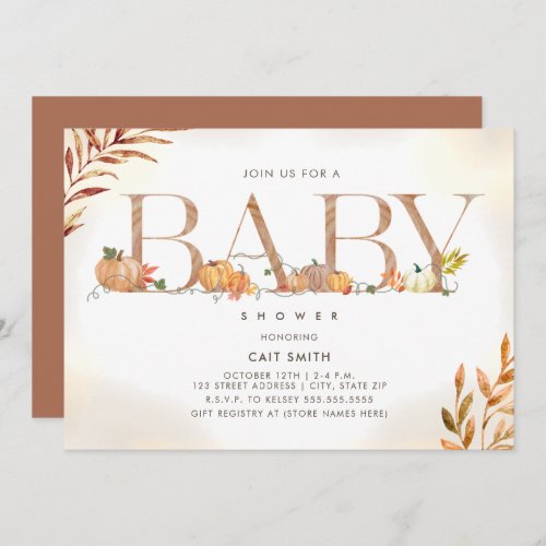 Pumpkin Patch Lettering Fall Autumn Baby Shower In Invitation