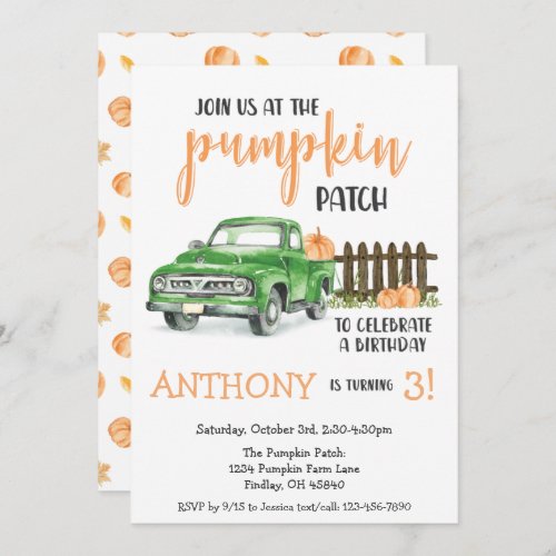 Pumpkin Patch Old Truck Birthday Party Any Age Invitation