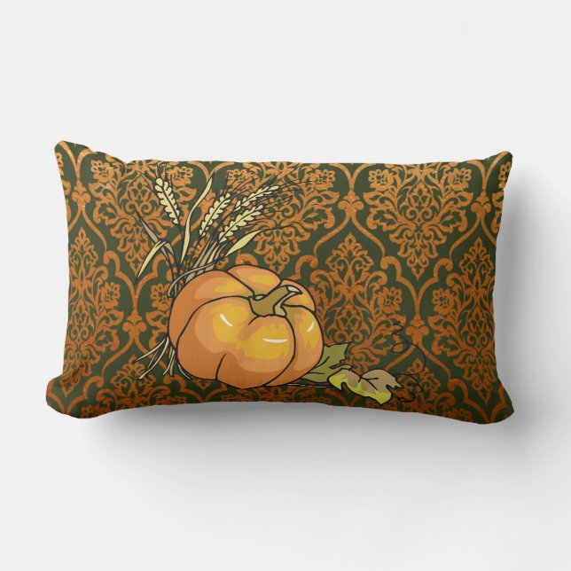 Pumpkin Patch Orange & Green Design Lumbar Pillow (Front)