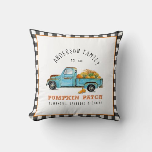 Pumpkin patch personalized gingham Throw Pillow
