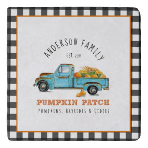 Pumpkin patch personalized gingham  trivet