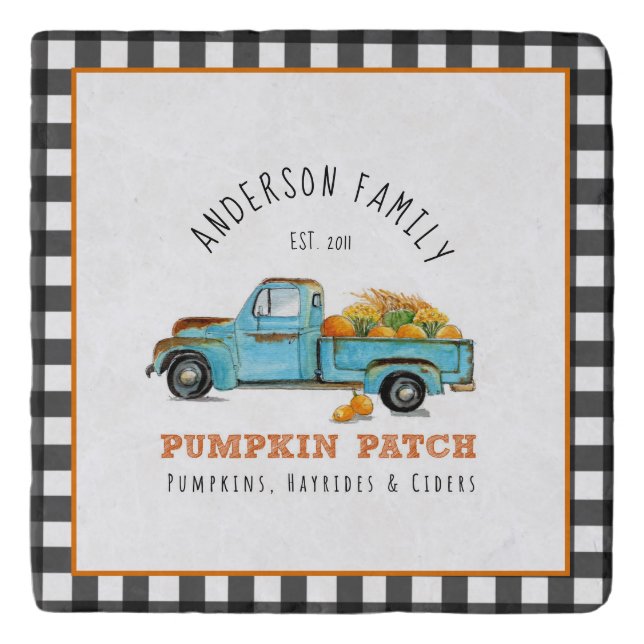 Pumpkin patch personalized gingham  trivet (Front)