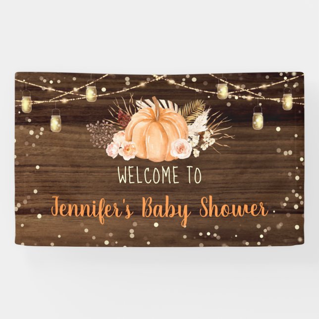 Pumpkin Patch Rustic String Lights Baby Shower Banner (Horizontal)