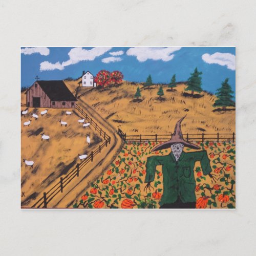 Pumpkin Patch Scarecrow Postcard