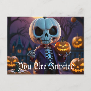 Pumpkin Patch Skeleton Companion Invitation Postcard