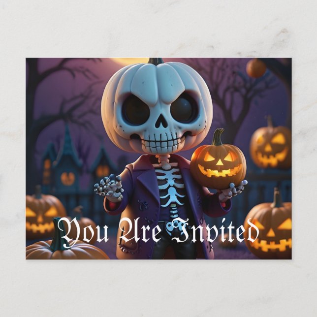 Pumpkin Patch Skeleton Companion Invitation Postcard (Front)