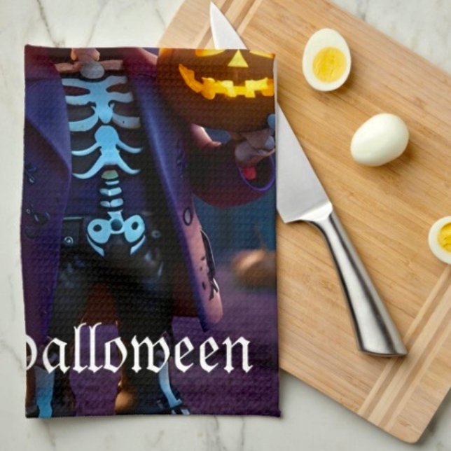 Pumpkin Patch Skeleton Companion Kitchen Towel (Kitchen Towel 16”X24” poly-blend machine washable. 
)