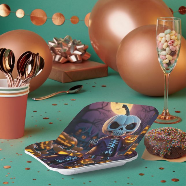 Pumpkin Patch Skeleton Companion Paper Plates (Multi)